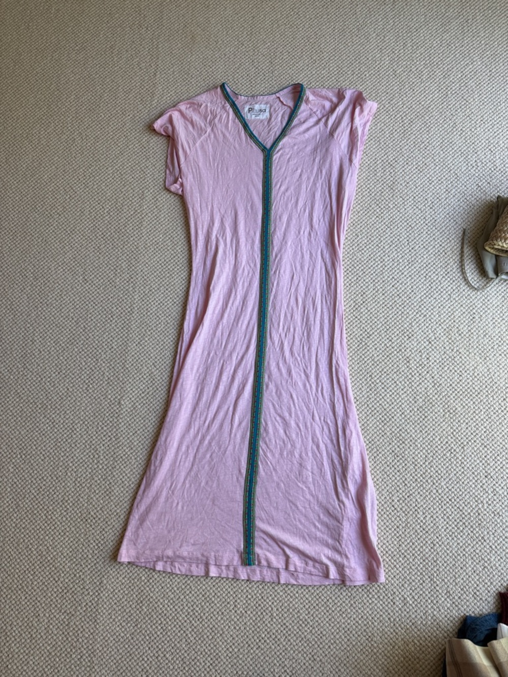 Pitusa Pink V-Neck Tunic with Teal Trim. Style PIMA ABAYA